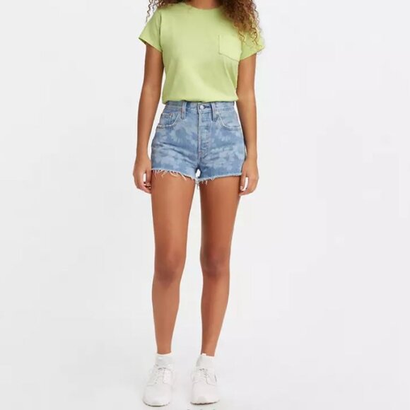 Levi's Levis Women's High Rise 501 Flower Shorts Jeans Size 30 Raw Hem Blue - Picture 1 of 14